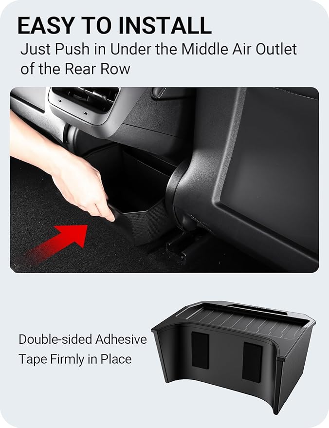 BASENOR 2017-2023 Tesla Model 3 Trash Can, Rear Center Console Organizer Tray, Backseat Storage Box with Lid Cover for Model 3 Interior Accessories(Not Fit 2024 2025 Model 3)