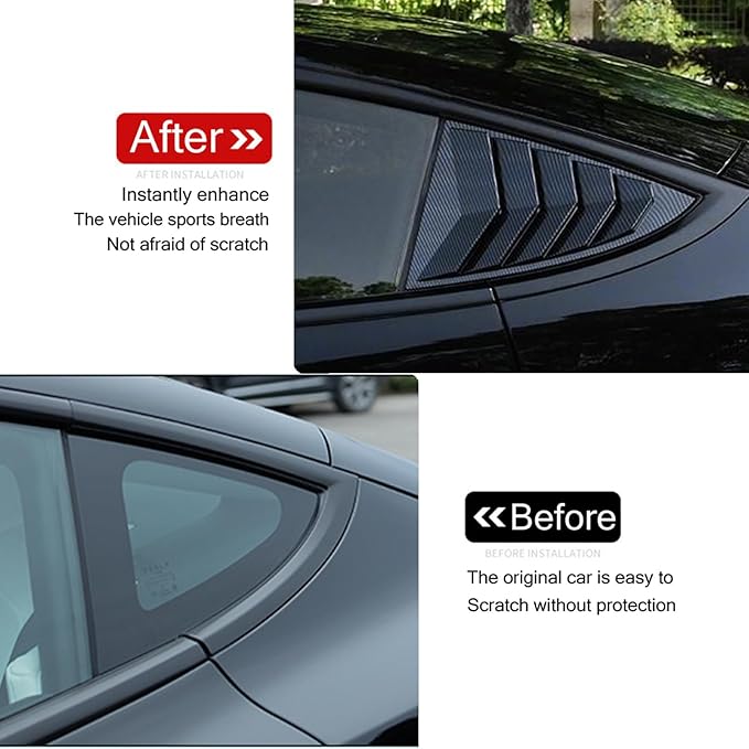 for Model 3 Rear Side Window Shutter Cover Louver Sport Style Exterior Decoration fit for Tesla Model 3 2017-2024 2025 Highland Accessories (Glossy Carbon Fiber Pattern)