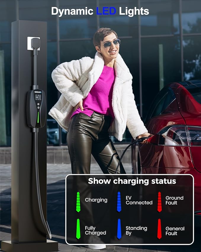 SEGUMA Level 1/2 Tesla Charger (10A-24A), 240V NEMA 14-30 Dryer Outlet Plug & 120V NEMA 5-15 Adapter, 25ft Cable, Portable Home Mobile Electric Car Charging Station NACS for Model Y/S/3/X/Cybertruck