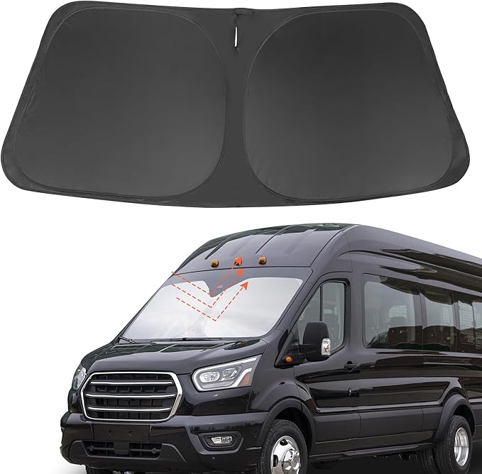 YYCKE Windshield Sun Shade Accessories Compatible with 2022 2023 2024 2025 E-Transit for Ford Foldable Sunshade Sun Visor Blocks UV