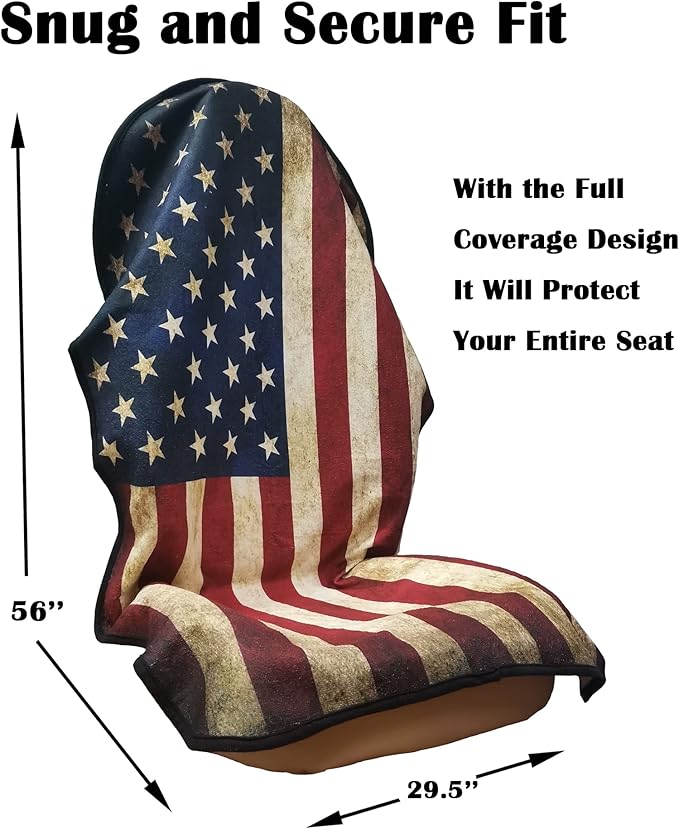 Car Seat Cover Protector Front Seats,for Gym Workout,Running,Swimming,Beach and Hiking,Waterproof Sweat Towel Bucket Seat Covers for Cars SUV Trucks (American Flag, 2Pcs)