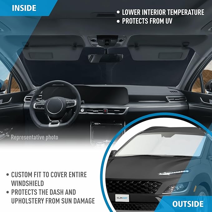 CLIM ART Windshield Sun Shade for Hyundai Kona 2018-2023, Custom-Fit Foldable Car Sunshade, Vehicle Sun Protector, Front Auto Windshield Cover, Car Accessories - WS3028