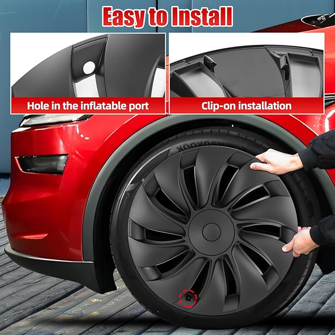 19" Wheel Covers Compatible with Tesla Model Y 2025-2026 Wheel Center caps Black Rims Matte Black ABS Hubcaps Snap-On Compatible with Tesla Y Juniper 2026 19-inch Wheel