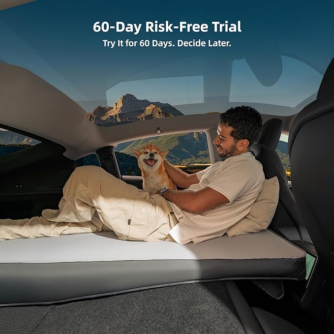 Havnby FlatCore Backseat Solo Mattress for Tesla Model Y, Wedge Design & 6.7-Inch Solid Foam for Flat Car Bed, Portable Camping Mattress w/Built-in Pump for Campers, Hiking, Nap, Road Trip