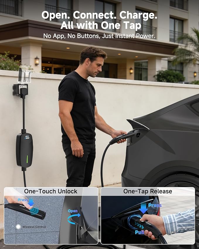 EVDANCE Level 2 EV Charger for Tesla, 32A/7.68kW Fast Home & Portable EV Charging Station with 25FT Cable, NEMA 14-50 Plug, NACS Connector Compatible with All Tesla Models S/3/X/Y/Cybertruck