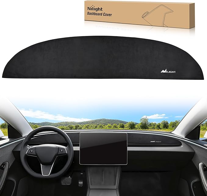 Nilight Dash Cover for Tesla Model 3/Y, Custom Fit Suede Interior Shield Decorative Non‑Slip Mat Dashboard Sunshade Glare Protector Accessorie