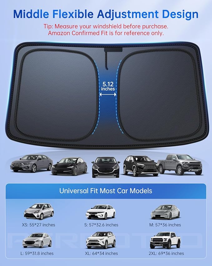 Windshield Sun Shade for Car, 4-Layer Reflective Sunshade Blocks Heat & UV, Sun Shade Windshield Keeps Interior Cooler, Pop-Up Design, Folds Quickly for Storage | for Sedans and SUVs (55"x27")