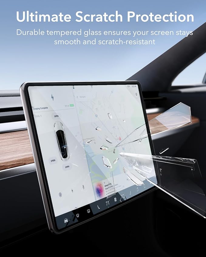 ESR Tempered-Glass Screen Protector for Tesla Model 3 Highland (2024), Matte Glass Film with Alignment Kit, Scratch and Shock Resistant, Bubble Free and Fingerprint Resistant
