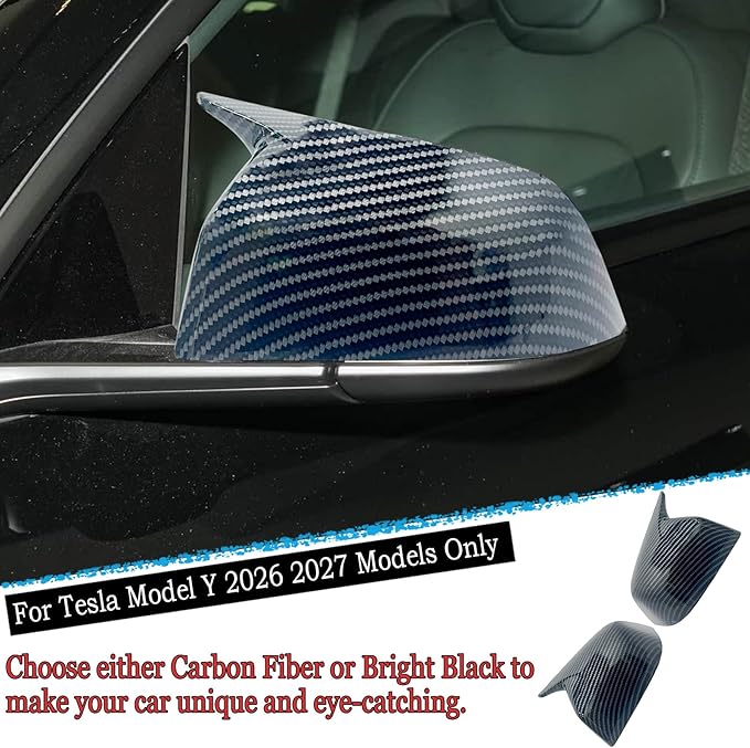 Side Mirror Cover,for Tesla Model Y 2026 2027，2PCS Horned Turn Signal housing Cover Sets car Accessories -Carbon Fiber
