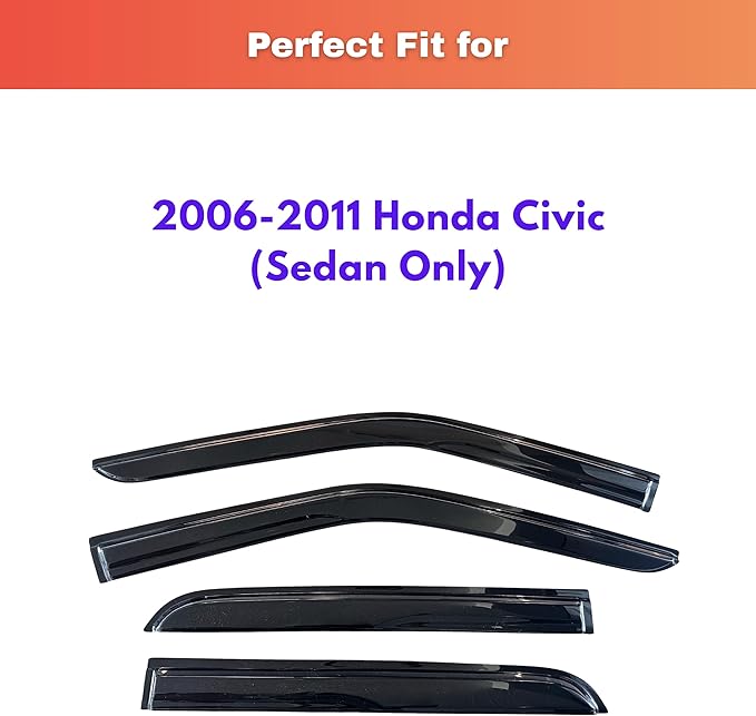 KPY Rain Guards Fit for 2006-2011 Honda Civic, Out-Channel Window Visors Vent Wind Deflectors 4PC, Car Accessories for 06-11 Civic (Sedan Only)