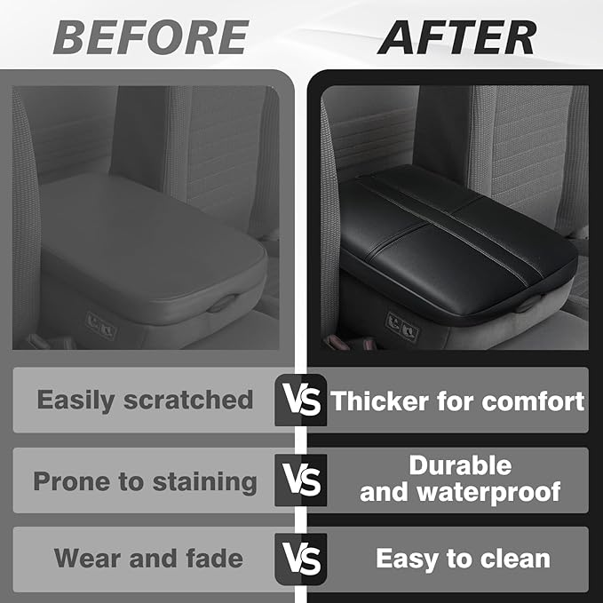 Muslogy Center Console Armrest Cover Fit for Dodge Ram1500/2500/3500 2002-2012 Accessories, Comfort Armrest Pad Console Lid Cushion Vegan Leather 1-Inch Extra Thick(Jump Seat ONLY)