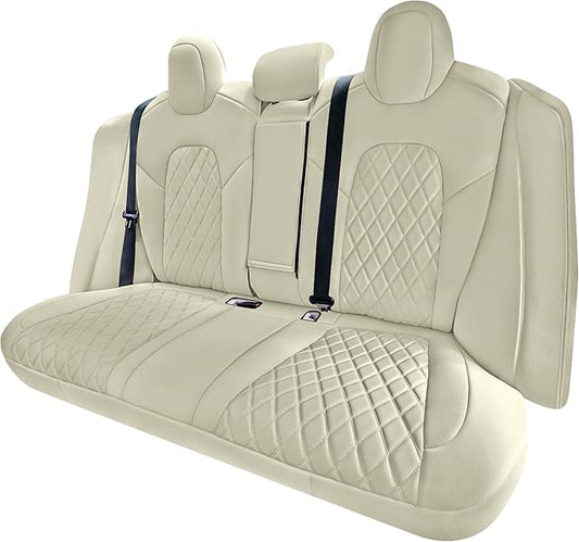 FH Group Custom Fit Car Seat Covers Specifically Made for 2017–2023 Tesla Model 3 Rear Set Solid Beige Ultraflex Neoprene Car Seat Covers, Waterproof Automotive Seat Covers, Tesla Accessories