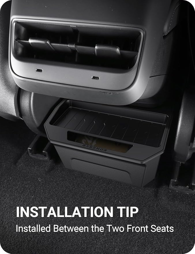 BASENOR 2017-2023 Tesla Model 3 Trash Can, Rear Center Console Organizer Tray, Backseat Storage Box with Lid Cover for Model 3 Interior Accessories(Not Fit 2024 2025 Model 3)