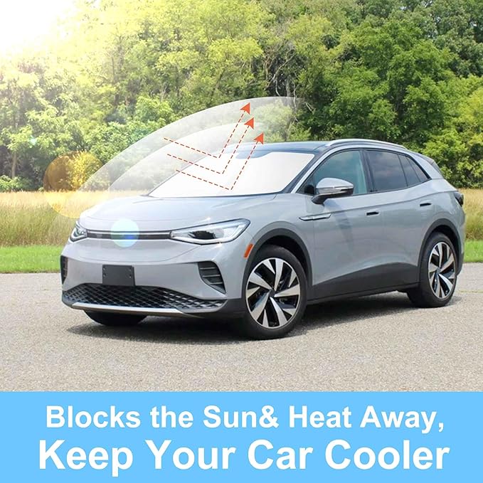 YYCKE Windshield Sun Shade Accessories Compatible with 2021-2023 2024 2025 VW ID.4 for Volkswagen Foldable Sunshade Sun Visor Blocks UV