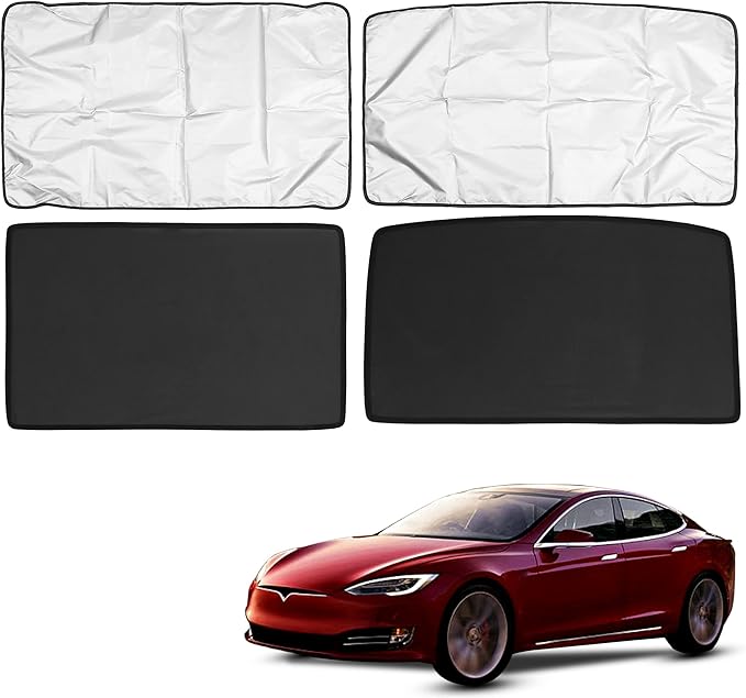X AUTOHAUX Glass Roof Sunroof Shade Cover Window Sun Shade Coated Cloth Set for Tesla Model S Top Roof