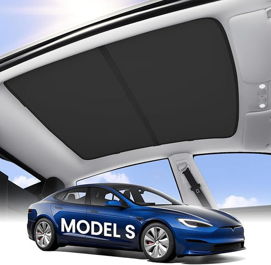 Zanch Tesla Model S Accessories Sunshade Roof [2025 Cooling Tech, Heat Insulation] No Sag Foldable Roof Glass Sun Shade for Model S (2021-2025) Tesla Accessories 2026 2025 - Black