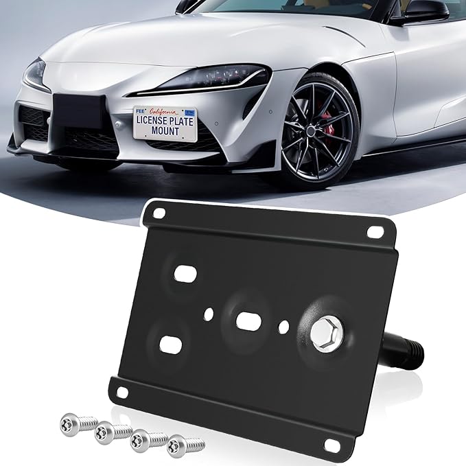 License Plate Holder Front Bracket No Drill Tow Hook Mount Anti-Theft License Plate Frame Compatible with 2020-up Toyota Supra GR