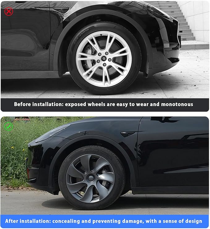 KAVANIC 4Pcs Wheel Cover Fits for Tesla Model Y 19Inch 2020-2024 ABS Matte Black Blade Style Hubcaps Fits for Tesla Model Y 19" Gemini Wheel Long Range Support Logo Symmetry Design (RWD/AWD)
