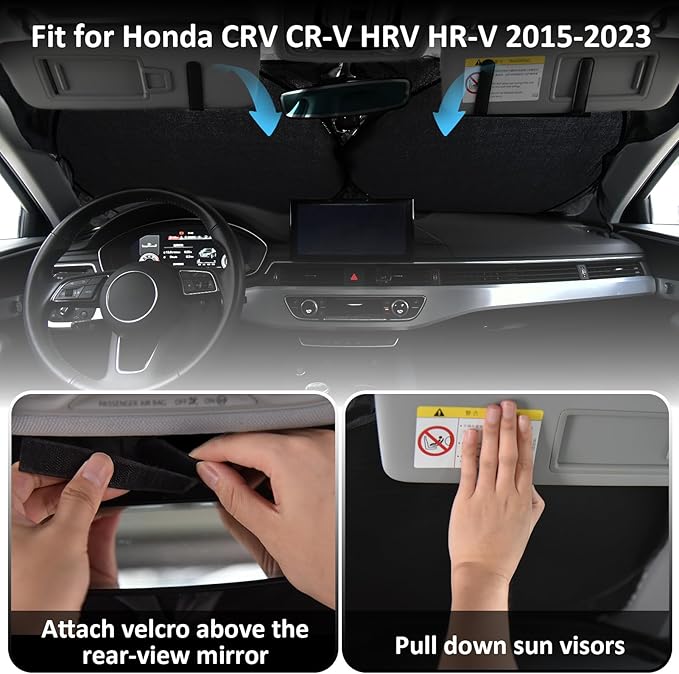 Sunshade for Honda CRV 2017-2022 Sun Shade Fit HR-V CR-V LX EX EX-L, Sport Hybrid, Sport Touring Hybrid SUV Accessories Front Window Shield Sun Visor Protector Foldable Windshield Cover Block UV Rays