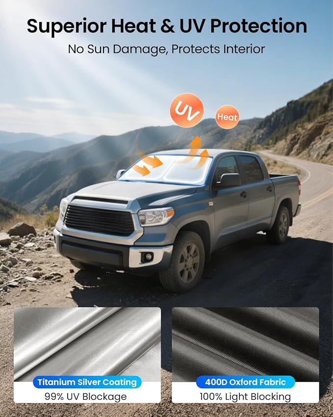 REEVAA Upgraded Windshield Sun Shade for Toyota Tundra 2022-2025 [Tailored Fit, 99% Sun Protection] Protect Interior & Keep Cool, Foldable Sunshade Car Accessories with Storage Bag