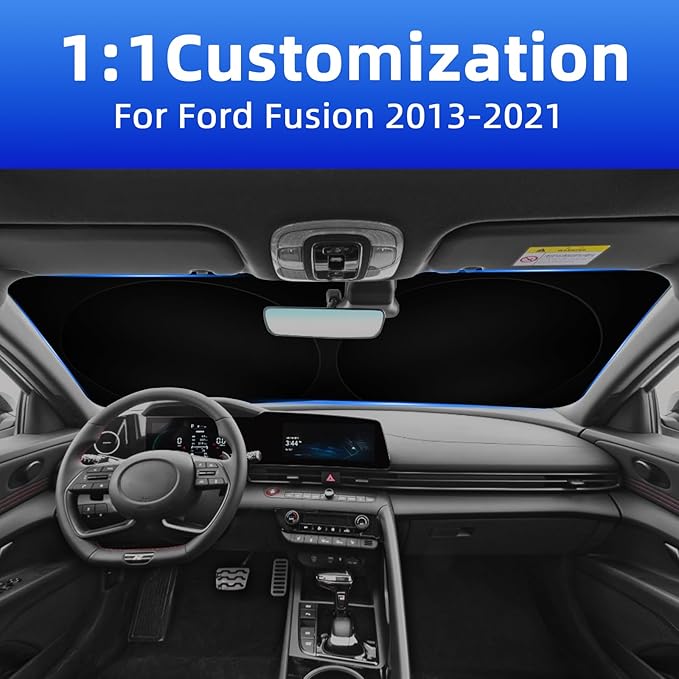 Side Window Sunshades for Ford Fusion 2013-2021, Front Window Shades Custom Fit for Fusion, Foldable Car Sun Shield with Steering Wheel Sunshade to Block UV Keep Car Cool