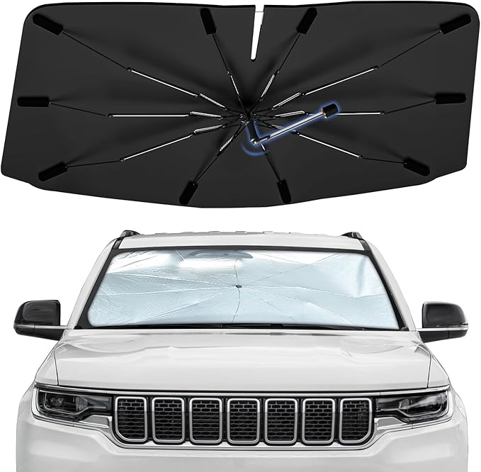 Windshield Sun Shade Umbrella for Benz C250 C300 2015-2021, Foldable Sunshade for Car Front Window, 360 Rotation Automotive Interior UV Protection for Outdoor Parking, Keep Car Cool