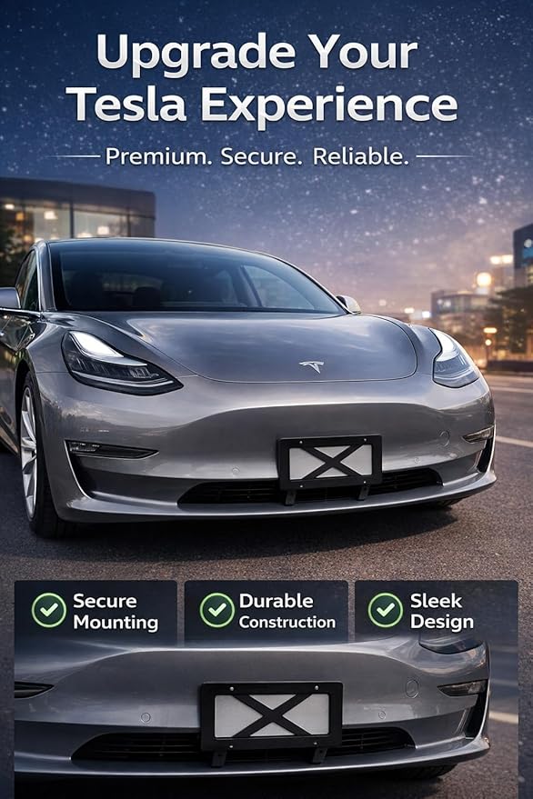 No Drill Front License Plate Mount for Tesla Model Y Juniper 2025, Premium Front License Plate Holder Bracket, Camera-Safe License Plate Frame, Secure & Scratch-Free Install【for 2025 Tesla Model Y】