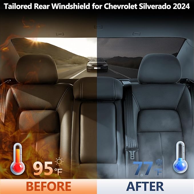 ZATOOTO Rear Windshield Sunshade for Silverado EV 2024 Rear Windshield Sunshield Double Layer Design for Sunshade and Privacy Offer Great Visibility Sun Blocker Back Window Sun Shade for Silverado