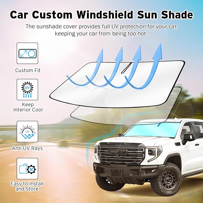 Windshield Sun Shade for 2019-2024 2025 GMC Sierra 1500 2500 3500, Upgraded Heat Insulation Front Window Cover for GMC Sierra, Foldable Windshield ShadeSun Visor Protector for GMC Sierra Accessories
