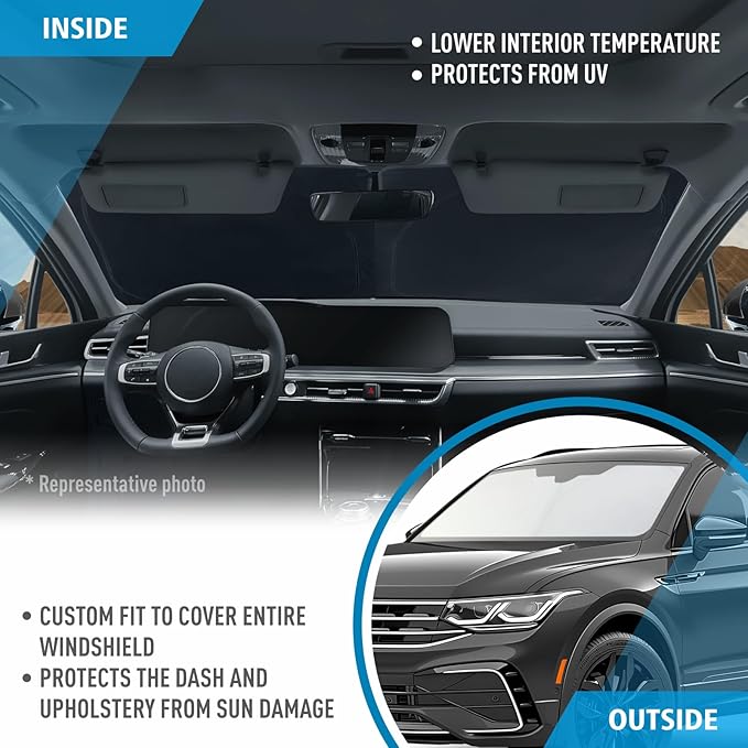 CLIM ART Windshield Sun Shade for Volkswagen (VW) Tiguan 2018-2024, Custom-Fit Foldable Car Sunshade, Vehicle Sun Protector, Front Auto Windshield Cover, Car Accessories - WS3035