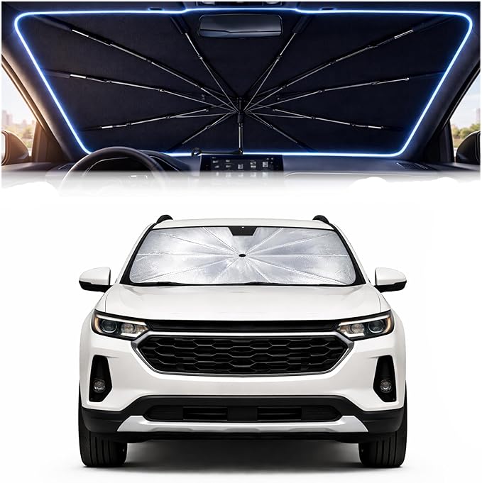 Car Windshield Sun Shade Umbrella - Custom-Fit for Che v-rol-et Traverse 2018-2026 Umbrella Sunshade,Easy Install,UV Protection & Heat Reflective,Keep Interior Cooler with Storage Bag
