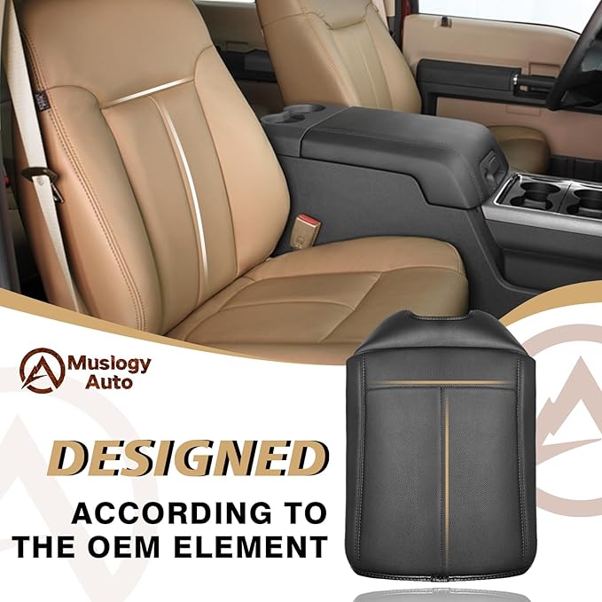Muslogy Center Console Armrest Cover Fit for Ford F250 F350 F450 2011-2016 Super Duty Accessories, Comfort Armrest Pad Console Lid Cushion Vegan Leather 1-Inch Extra Thick(Bucket Seat ONLY)