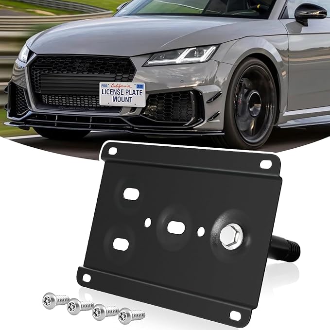License Plate Holder Front License Plate Bracket No Drill Tow Hook Mount Anti-Theft License Plate Frame Compatible with Audi A6 / S6 2019-2024, Audi A5 / S5 2008-2017, TT 2016-2023