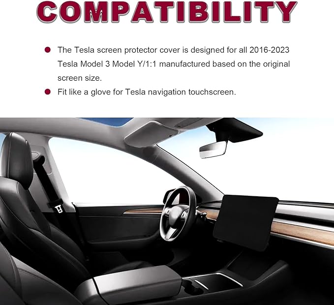 Vrasly Screen Protector Cover - Display Protection and Sun Shade Protector, Compatible 2016-2023 Tesla Model 3 Y Center Console Display Cover to Protect from Scratch, Dust and Heat