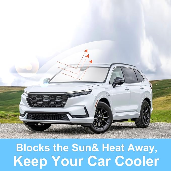 YYCKE Windshield Sun Shade Accessories Compatible with 2023-2024 2025 CRV SUV, LX, EX, EX-L, Sport Hybrid, Touring for Honda Foldable Sunshade Sun Visor Blocks UV