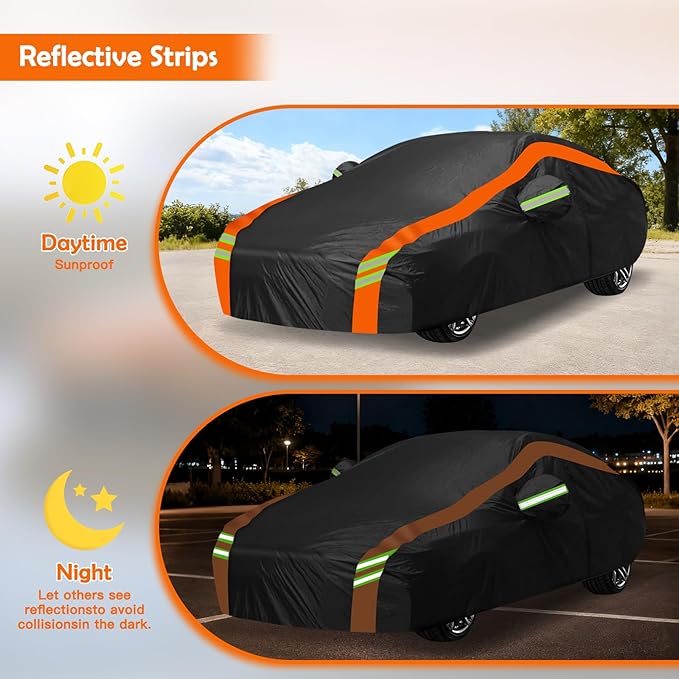 Car Cover for Tesla Model 3 2017-2026, Multi-Layer Automobiles Covers Waterproof All Weather with Zipper Door, Sun Rain Snow Dust Protection