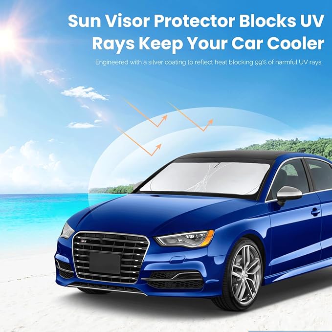 for 2022-2024 2025 Audi A3 Sun Shade Windshield Cover, Car Sunshades for Front Windows Shield Custom Fit A3 Sedan/A3 Quattro/RS3/Cabriolet/S3 Sun Visor Protector Blocks UV Rays Car Accessories