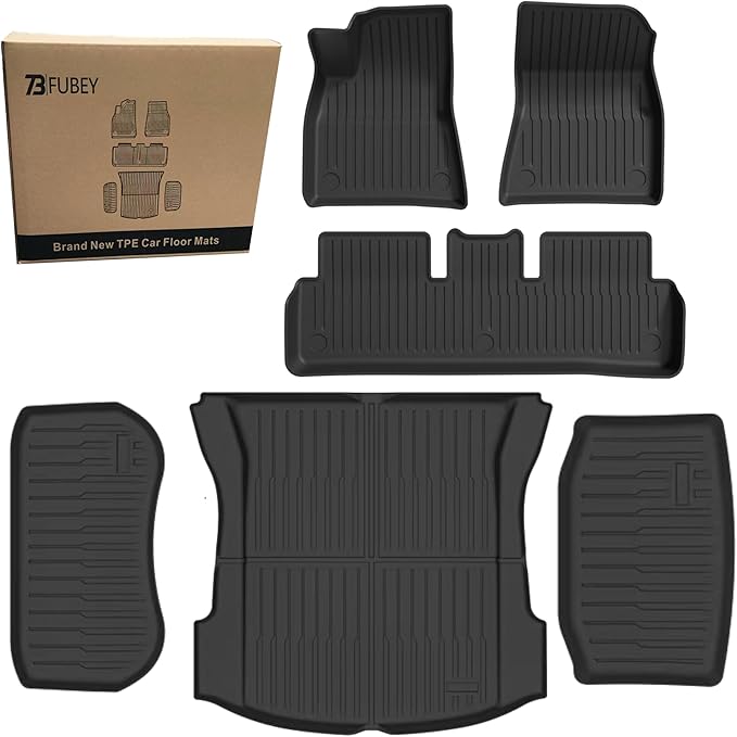 TPE Floor Mats for Tesla Model 3 2017-2023, 6-Piece Set with 2-Layer Trunk Liner & Frunk Mat, Complete Coverage