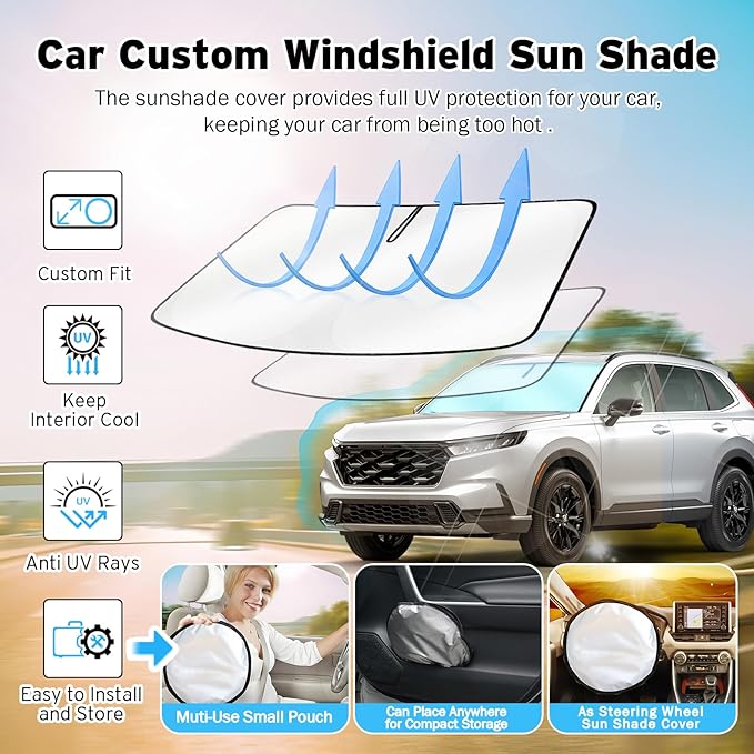 Windshield Sun Shade for Honda CRV 2023 2024 2025, Upgraded Nano Materials Front Window Shade Cover for CRV Accessories, Foldable Sun Shield Visor Protector Block UV Rays Keeps Vehicle Cool