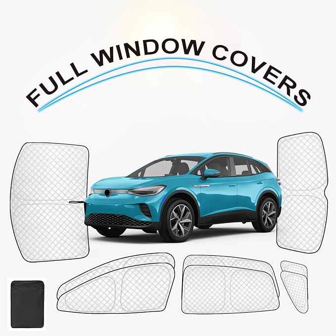 KMF 8pcs Thicken Sun Shades for Volkswagen VW ID.4 2021-2025 Accessories, Full Car Window Covers Sunshade for Windshield Side Rear, UV Block and Blackout Privacy for Car Camping Outdoor