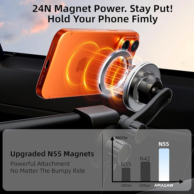 2025 Upgrade Tesla Phone Mount [N55 Strongest Magnet] [Non-Adhesive Version] Hands-Free No-Drop for Magsafe, Fits for Tesla Model Y/3/X/S/Cybertruck, Compatible with iPhone 17/16/15 All Phones