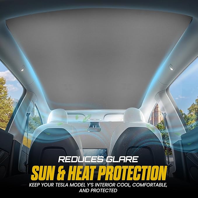 Tesla Model Y Sunshade Roof, T-Shape Tesla Model Sunshade with Suction Tubes for Easy Installation, Tesla Model Y Window Shade, Protects Tesla Model Interior, Enhances Driving Comfort