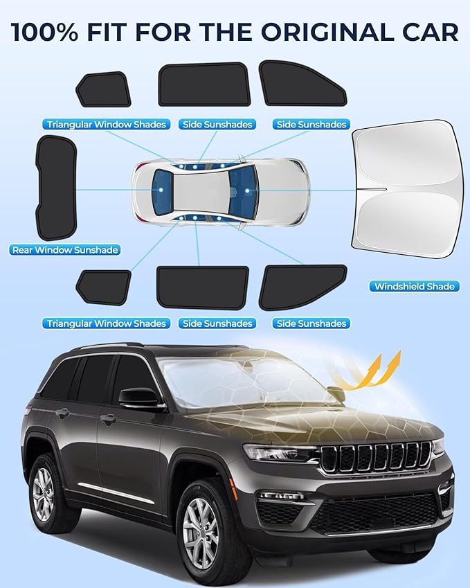 for Jeep Grand Cherokee 2022-2025 (NOT for Grand Cherokee L) Car Window Shades, 8pcs Privacy Sun Shade Set for Front Windshield Side and Rear Windows, Full Window Covers Keeps Vehicle Cool