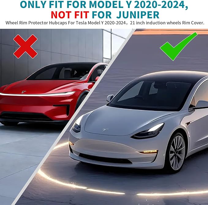 21" Gunpowder Rim Protector for Tesla Model Y 2020-2024 Uberturbine Wheels, Set of 4 ABS Trim Rings, Snap-on Installation & Curb Rash Prevention