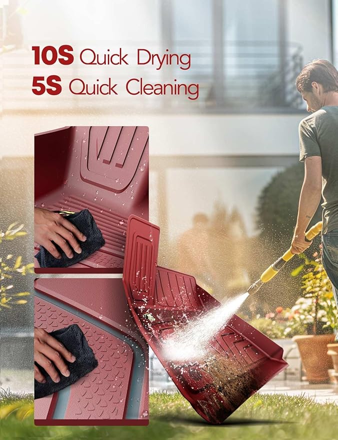 YHTAUTO Floor Mats Compatible with Tesla Model 3 2017-2020, TPE Floor Liners All Weather Custom Fit, 1st & 2nd Row, Set of 3, Red
