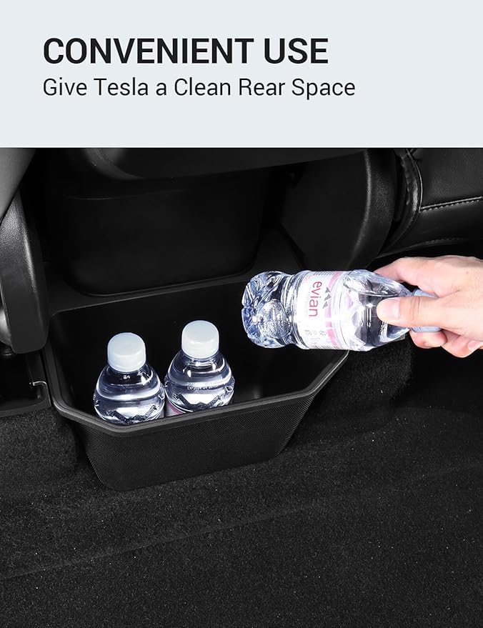 BASENOR 2024-2020 Tesla Model Y Trash Can, Rear Center Console Organizer with Anti-Slip Lid, Dustproof Rear Bin Backseat Storage Box Garbage Can for Model Y Accessories