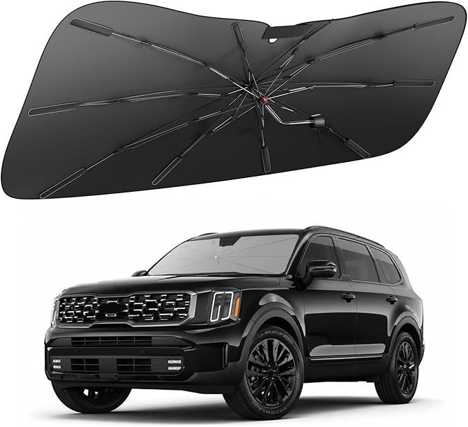 Zanch 2026 Upgraded Windshield Sun Shade Umbrella: Custom Fit for Kia Telluride 2020-2025 Front Window Sunshade, Block UV Rays & Keep Car Cool, Precision 1:1 Scan for Kia, No Gaps & No Scratches.