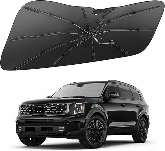 Zanch 2026 Upgraded Windshield Sun Shade Umbrella: Custom Fit for Kia Telluride 2020-2025 Front Window Sunshade, Block UV Rays & Keep Car Cool, Precision 1:1 Scan for Kia, No Gaps & No Scratches.