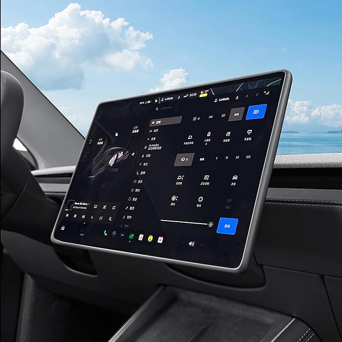 3PCS Center Console Accessories for Tesla New Model Y Juniper 2026 2025 Model 3 Highland 2024 Cup Holder Insert, Screen Edge Protector Frame, Wireless Charger Mat Silicone, Black