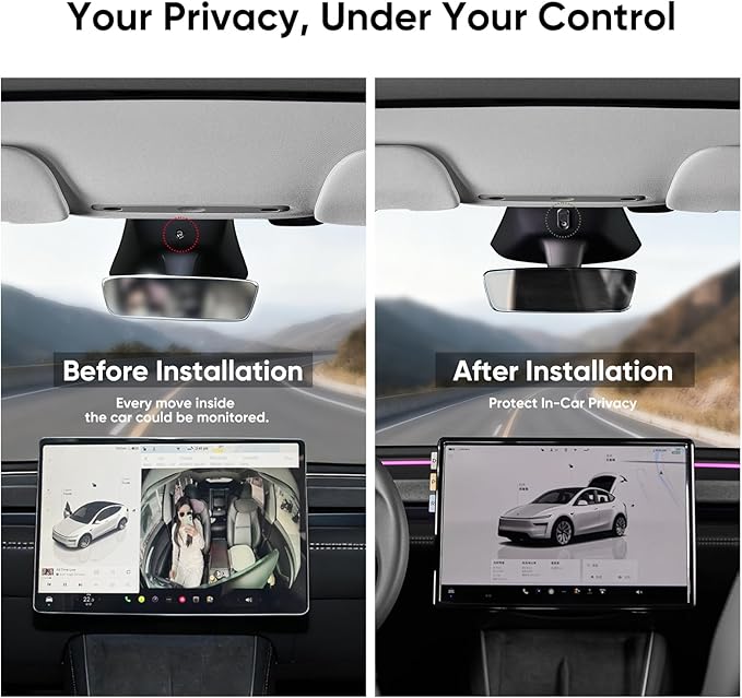 Camera Cover Slide for Tesla Model Y 3 Interior Cabin Camera Privacy Cover Accessory with Orange Indicator - Anti-Blind Spot Slider Shield, Vertical Design, No Block IR for FSD, Upgraded Thickened